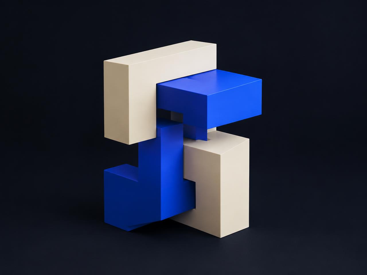 Interlocking ivory and blue geometric blocks symbolising collaboration